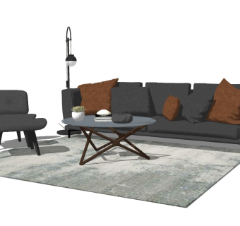 深色系现代客厅沙发茶几