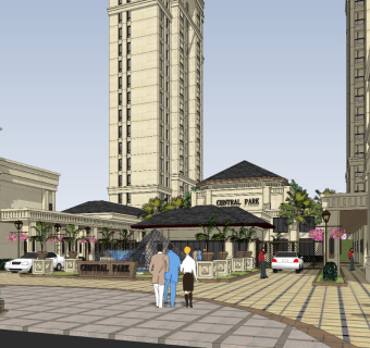 新古典住宅小区入口 沿街商铺 会所入口