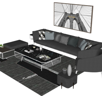 深色系北欧风客厅沙发组
