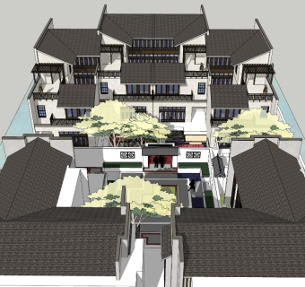 新中式住宅组团 双拼别墅