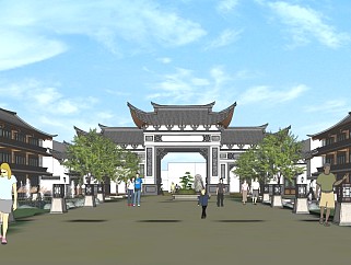中式民族风街区式商业 入口商业大门