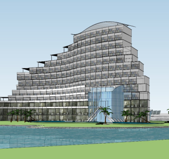 现代风格高层度假酒店办公 曲线退台建筑