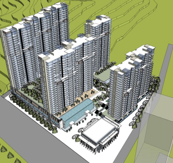 现代风格高层住宅小区 山地住区景观 沿街商业