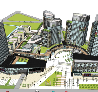 现代商业综合体 高层建筑群 街区式商业