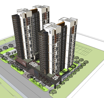 现代高层住宅 高层公寓 裙房商业