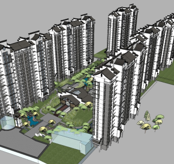 新中式高层住宅小区中式住区景观