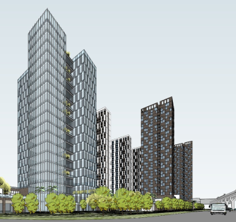 现代风格高层办公 高层住宅小区 沿街商业