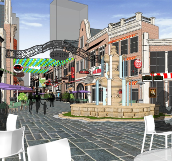 欧式商业街 欧式街区式商业 场景精细