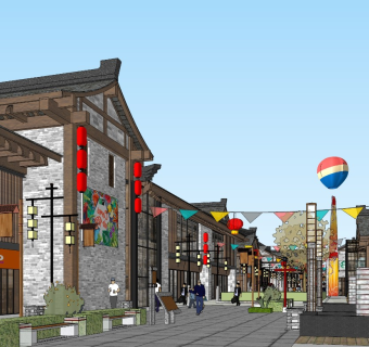 旅游文化商业街 中式风格街区式商业