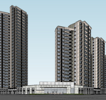 新中式住宅小区 高层住宅 高档小区入口 售楼处