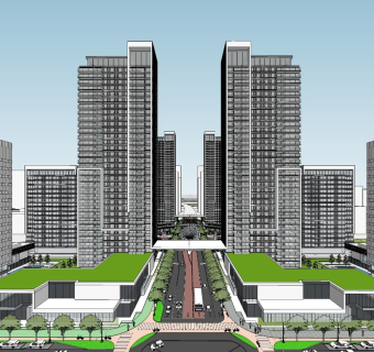 现代风格超高层住宅群 城市住宅社区 城市景观设计