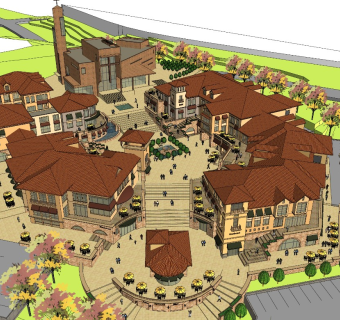 地中海风格欧陆商业街 罗马风格山地商业广场 教堂建筑