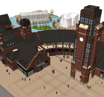 简欧风格滨水商业街 钟楼广场