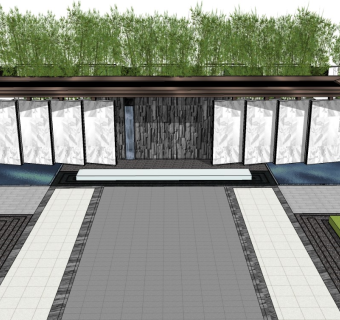78新中式景墙 中式景观廊道