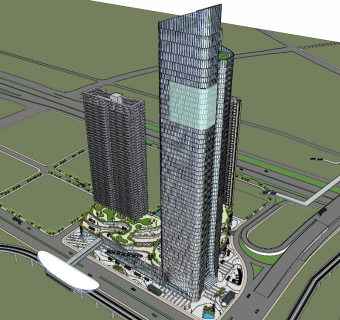 11现代风格城市综合体 超高层办公楼 商业裙房MALL 屋顶退台商业