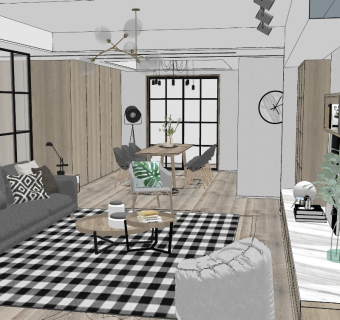 北欧风格客厅餐厅SU模型下载