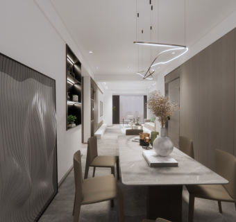 现代原木色客餐厅su模型下载