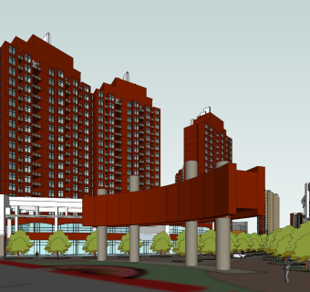 现代超高层小区规划红色系