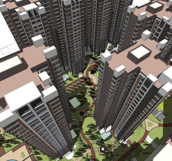 现代小区规划一梯四户点式住宅