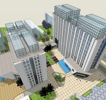 现代小区建筑办公楼像素风