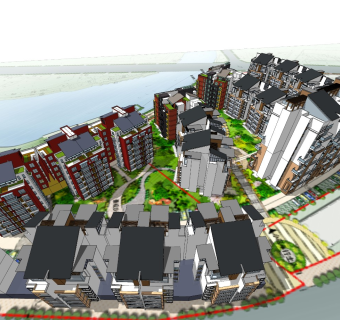 现代台地小区规划联排式