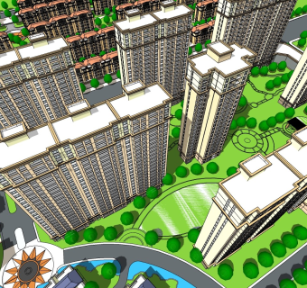 简欧欧式高层多层小区居住区规划建筑