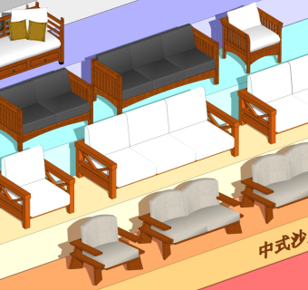 中式组合沙发 中式双人沙发 中式单人沙发