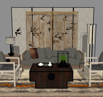 中式风格沙发茶几组合