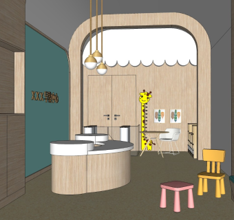  现代风格早教中心大厅 幼儿园接待 早教前台