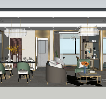  现代风格家居客厅 书房 卧室 厨房 卫生间 样板间 轻奢客厅