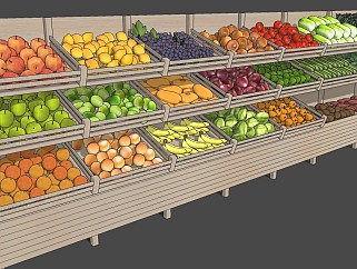 现代商场<em>超市</em>水果蔬菜货架展示<em>架</em>