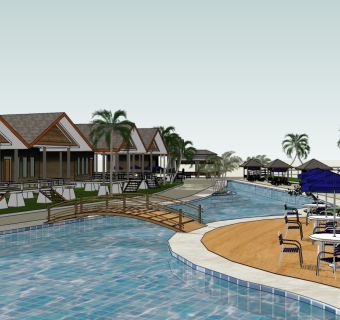 现代滨水度假村 民宿酒店 户外泳池 景观花园