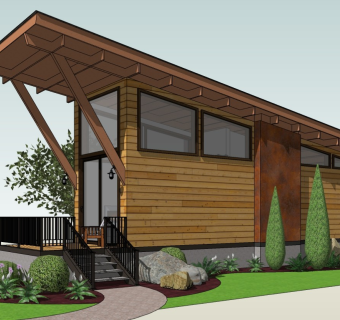 现代户外民宿木屋 花园植物景观