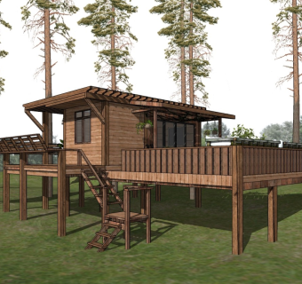 现代林间木屋住宅民宿