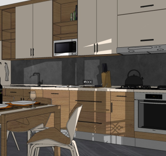 现代厨房餐厅饭厅 橱柜厨具 餐厅桌椅