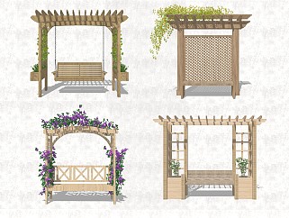现代庭院休闲座椅 植物花架 景观椅凳