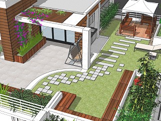 现代屋顶花园景观 庭院景观 阳台绿化 植物盆栽