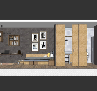 现代单身公寓小户型室内整体 客厅卧室卫生间