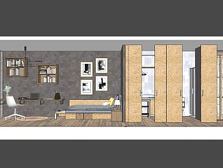 现代单身公寓小户型室内整体 客厅卧室卫生间
