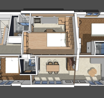 现代室内整体方案 客厅餐厅卧室卫生间