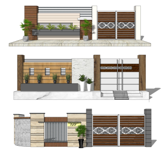 现代别墅大门入口景观围墙