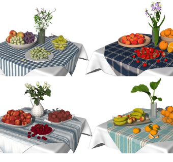 现代水果盘食物组合 餐桌餐具