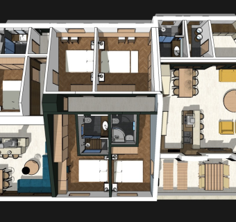 现代住宅整体 客厅卧室饭厅
