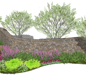 现代植物景观墙 灌木盆栽 树池花丛