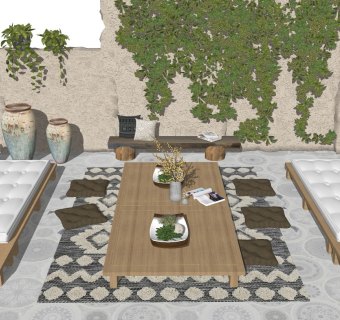 现代户外度假风民宿庭院 户外休闲沙发