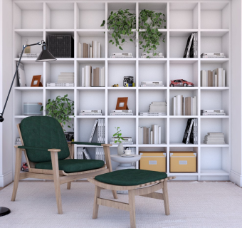 现代书房阅读室 休闲沙发 书柜展示柜
