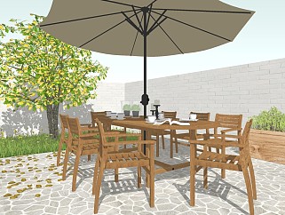 现代庭院休闲桌椅 户外餐桌椅 <em>太阳</em>伞 庭院景观植物