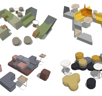 现代组合沙发沙发凳坐凳异形沙发