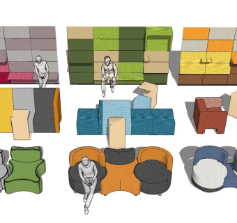 现代组合沙发 沙发凳 座椅 拼接沙发 卡座