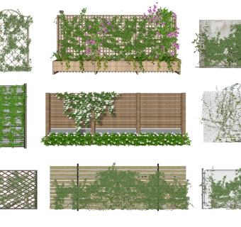 现代栅栏庭院绿植墙围栏景墙 景观植物